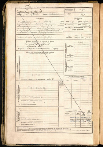 Dupuis, Jules Klébert, né le 25 mars 1864 à Ferrières (Somme, France), classe 1884, matricule n° 4, Bureau de recrutement d'Amiens