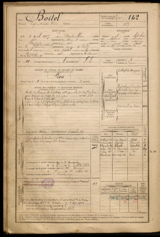 Boitel, Eugène Amédée Henri, né le 04 avril 1867 à Fontainebleau (Seine-et-Marne), classe 1887, matricule n° 142, Bureau de recrutement d'Amiens