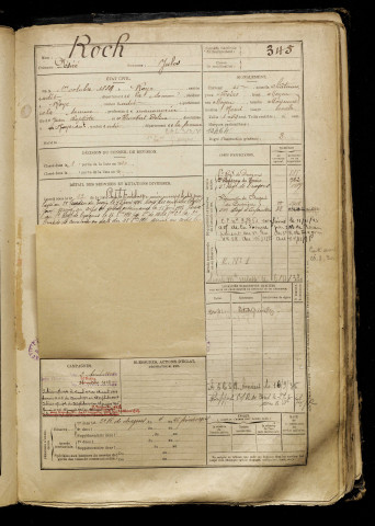 Roch, Désiré, né le 01 octobre 1889 à Roye (Somme), classe 1909, matricule n° 345, Bureau de recrutement de Péronne