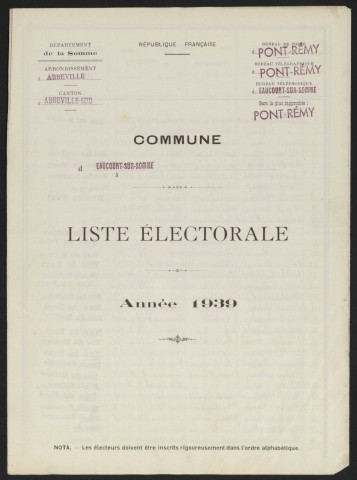 Liste électorale : Eaucourt-sur-Somme