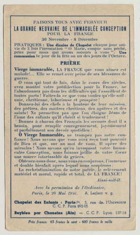 Grande neuvaine de l'Immaculée Conception. La Vierge de l'Immaculée Conception