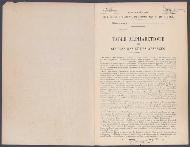 Table des successions et absences du bureau de Péronne