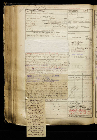 Galand, Gustave André Camille, né le 29 août 1896 à Bray-sur-Somme (Somme), classe 1916, matricule n° 296, Bureau de recrutement de Péronne