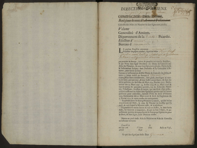 Contrôle des actes du bureau d'Airaines pour la période du 1er février 1723 au 7 février 1724
