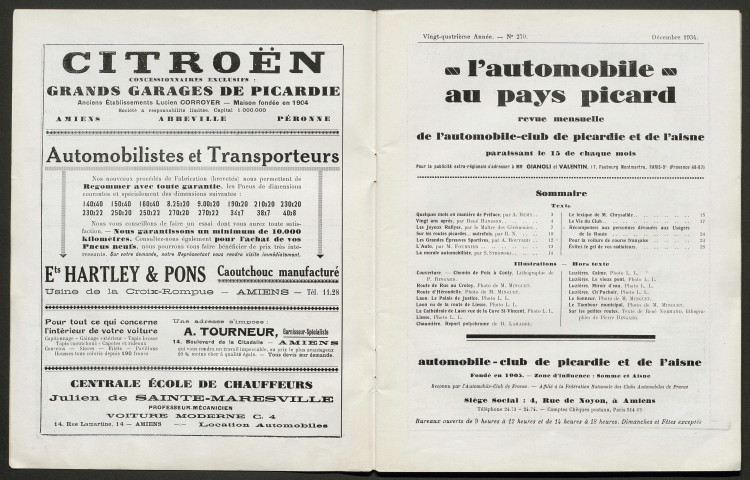L'Automobile au Pays Picard. Revue mensuelle de l'Automobile-Club de Picardie et de l'Aisne, 279, décembre 1934