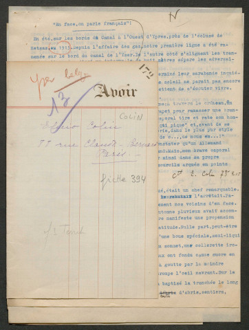 Témoignage de Colin, Elicio (Commandant) et correspondance avec Jacques Péricard