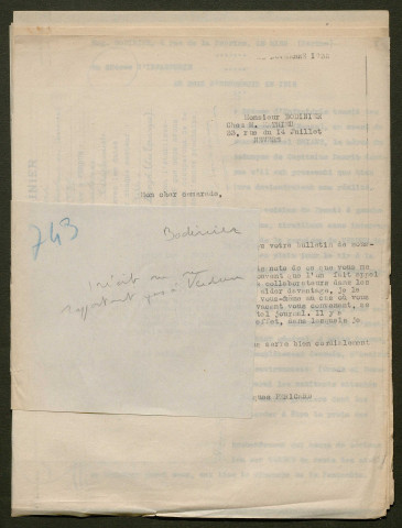 Témoignage de Bodinier, Eugène et correspondance avec Jacques Péricard