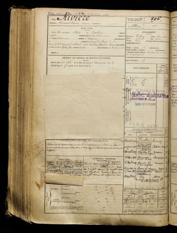 Rivière, Fernand Firmin Omer, né le 24 mars 1894 à Corbie (Somme), classe 1914, matricule n° 896, Bureau de recrutement d'Amiens