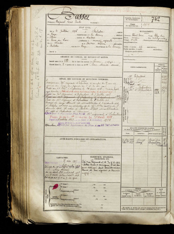 Basset, Raymond Louis Emile, né le 04 juillet 1896 à Balâtre (Somme), classe 1916, matricule n° 742, Bureau de recrutement de Péronne