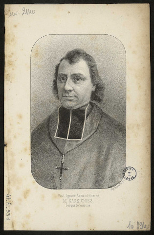 Paul Ignace Armand Anaclet de Carsignies, évêque de Soissons. Buste de face
