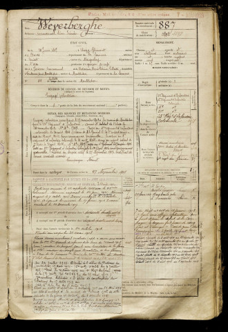 Weverberghe, Emmanuel Léon Irénée, né le 28 juin 1885 à Thézy-Glimont (Somme), classe 1905, matricule n° 887, Bureau de recrutement de Péronne