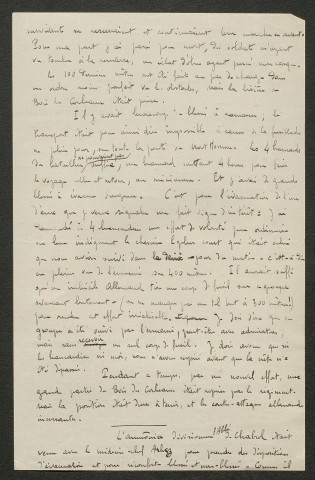 Témoignage de Chaize, Jean (Docteur - Médecin auxiliaire) et correspondance avec Jacques Péricard