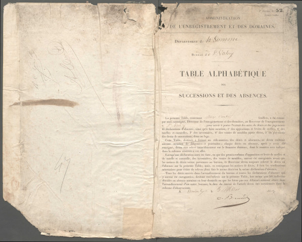 Table des successions et absences du bureau de Saint-Valery-sur-Somme