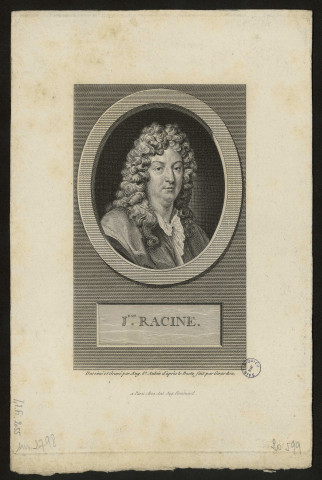 Portrait de Jean Racine. Dessiné et gravé par Augustin de Saint-Aubin d'après un buste fait par Girardon