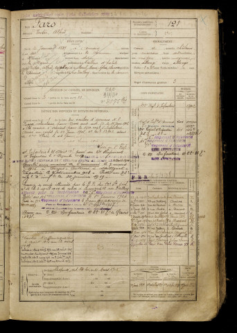 Faro, Victor Alfred, né le 02 janvier 1889 à Amiens (Somme), classe 1909, matricule n° 121, Bureau de recrutement d'Amiens