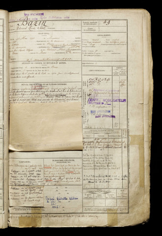 Bazin, Edmond Henri Noël, né le 13 mai 1893 à Amiens (Somme), classe 1913, matricule n° 49, Bureau de recrutement d'Amiens