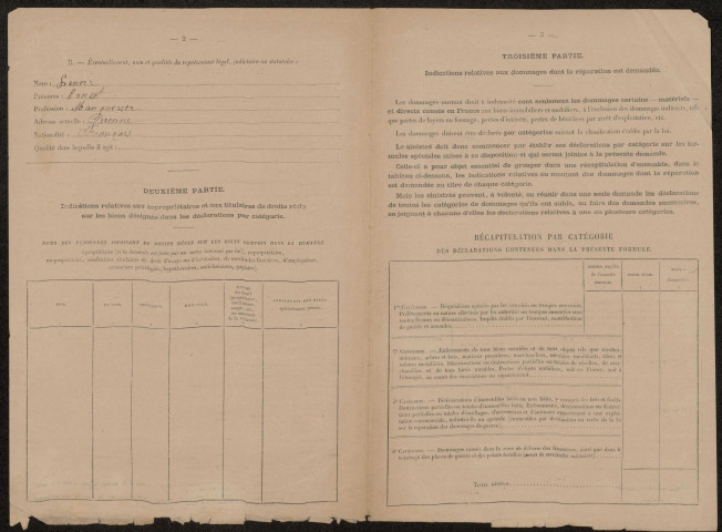 Cléry-sur-Somme. Demande d'indemnisation des dommages de guerre : dossier Lenoir Ernest