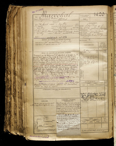 Maréchal, Raymond Pierre Charles, né le 18 août 1897 à Tully (Somme), classe 1917, matricule n° 1420, Bureau de recrutement d'Amiens