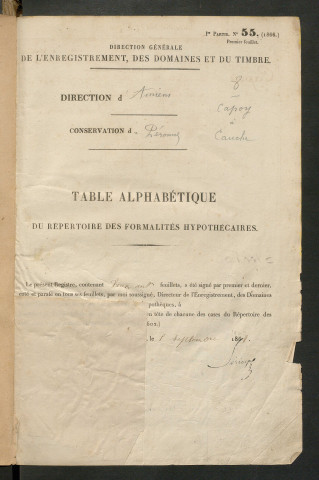 Table du répertoire des formalités, de Capon à Catelot, registre n° 8 (Péronne)