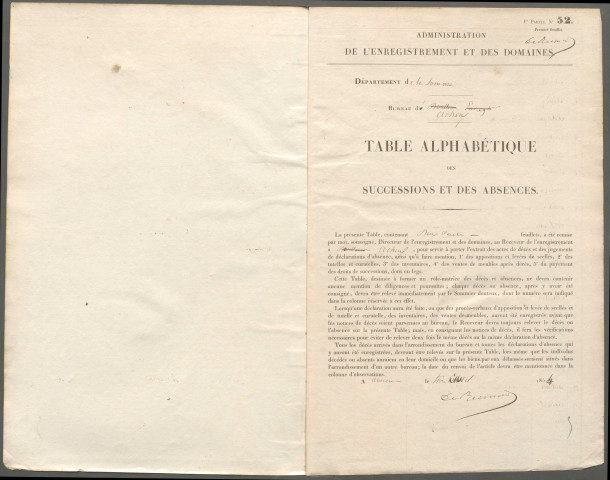 Table des successions et absences du bureau d'Acheux-en-Amiénois