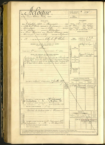 Acloque, Louis Clotaire Julien, né le 02 juillet 1863 à Brucamps (Somme, France), classe 1883, matricule n° 475, Bureau de recrutement d'Abbeville