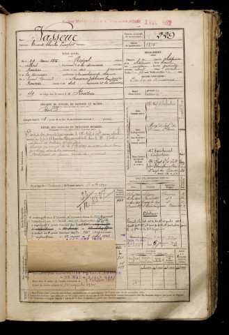 Vasseur, Edmond Charles Prosper, né le 29 mars 1875 à Thiepval (Somme), classe 1895, matricule n° 229, Bureau de recrutement de Péronne