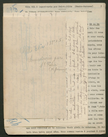 Témoignage de Gil, Elie et correspondance avec Jacques Péricard