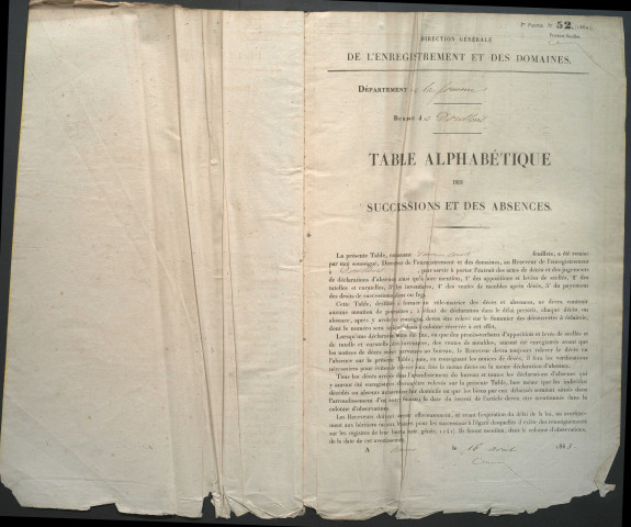 Table des successions et absences du bureau de Doullens