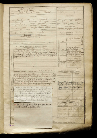 Brailly, Joseph François, né le 22 février 1885 à Dargnies (Somme), classe 1905, matricule n° 108, Bureau de recrutement d'Abbeville