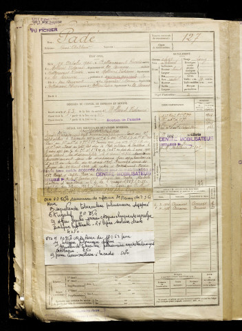 Padé, René Arthur, né le 10 octobre 1901 à Bettencourt-Rivière (Somme), classe 1921, matricule n° 127, Bureau de recrutement d'Amiens
