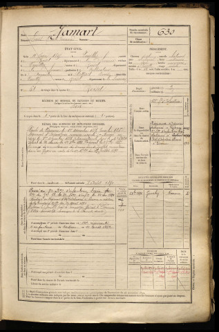 Jamart, Louis Emile Fernand, né le 11 juin 1865 à Poeuilly (Somme), classe 1885, matricule n° 630, Bureau de recrutement de Péronne