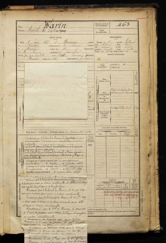 Warin, Anatole, né le 15 juin 1865 à Dompierre-Becquincourt (Somme), classe 1885, matricule n° 463, Bureau de recrutement de Péronne