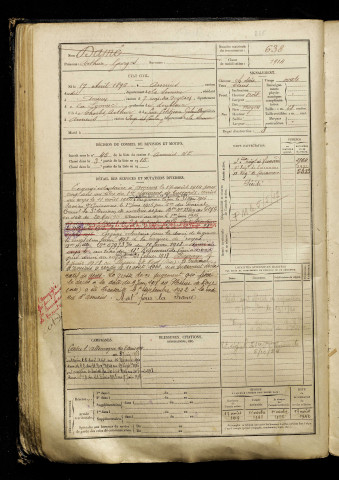 Damé, Arthur Georges, né le 17 avril 1896 à Amiens (Somme), classe 1916, matricule n° 638, Bureau de recrutement d'Amiens