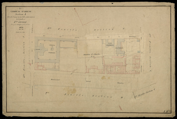 Plan du cadastre napoléonien - Amiens : Ouest de la Ville intra-muros (L'), J5