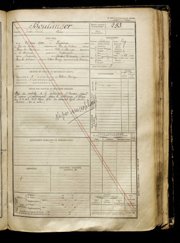 Boulanger, Jules Emile, né le 28 juin 1900 à Puisieux (Pas-de-Calais), classe 1920, matricule n° 293, Bureau de recrutement d'Amiens