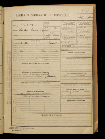 Philippe, Léon Louis Alexandre Fulgence, né le 23 mars 1893 à Maucourt (Somme), classe 1913, matricule n° 351, Bureau de recrutement d'Abbeville
