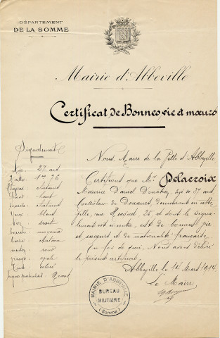 Dossier individuel de délivrance du brevet d'aptitude au pilotage de Maurice Delacroix