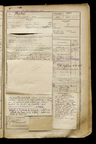 Michel, Paul Henri François, né le 25 avril 1894 à Amiens (Somme), classe 1914, matricule n° 1061, Bureau de recrutement d'Amiens
