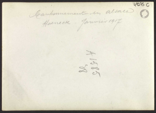 CANTONNEMENT EN ALSACE. HONECK. JANVIER 1917