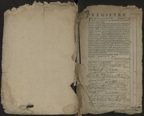 Contrôle des actes du bureau d'Airaines pour la période du 6 octobre 1705 au 3 février 1708