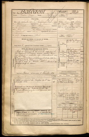 Balédent, Gustave Georges, né le 16 septembre 1870 à Grandcourt (Somme), classe 1890, matricule n° 724, Bureau de recrutement de Péronne