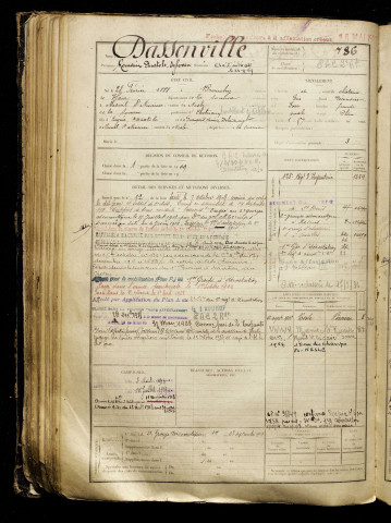 Dassonville, Romain Anatole Sylvain, né le 28 février 1888 à Brouchy (Somme), classe 1908, matricule n° 786, Bureau de recrutement de Péronne