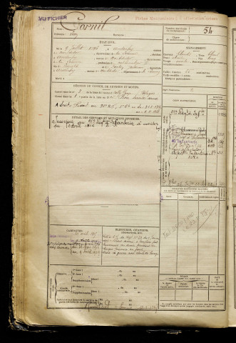 Cornil, Léon, né le 09 juillet 1896 à Andechy (Somme), classe 1916, matricule n° 54, Bureau de recrutement de Péronne