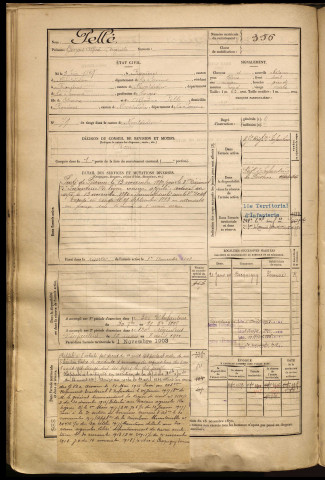 Pellé, Georges Alfred Auguste, né le 03 juin 1869 à Fignières (Somme), classe 1889, matricule n° 356, Bureau de recrutement de Péronne