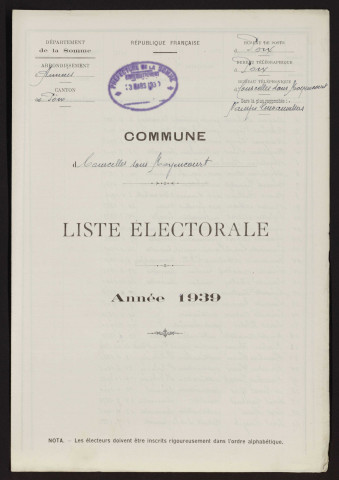 Liste électorale : Courcelles-sous-Moyencourt
