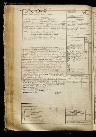 Lassiette, Arthur Narcisse Jules, né le 24 décembre 1896 à Hangest-en-Santerre (Somme), classe 1916, matricule n° 104, Bureau de recrutement de Péronne