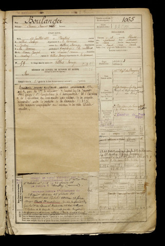 Boulanger, Firmin François Victor, né le 21 juillet 1881 à Contay (Somme), classe 1901, matricule n° 1065, Bureau de recrutement d'Amiens