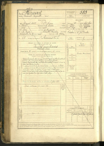 Havet, Ferdinand Auguste, né le 20 mars 1862 à Saint-Fuscien (Somme, France), classe 1882, matricule n° 583, Bureau de recrutement d'Amiens