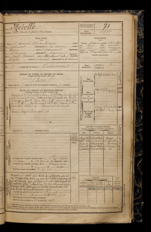 Mérelle, Eloi Caribert Joseph Clotaire, né le 01 décembre 1869 à Vergies (Somme), classe 1889, matricule n° 71, Bureau de recrutement d'Amiens