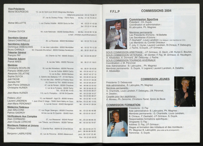 Opuscule (année 2004). Fédération française de Longue Paume : liste des sociétés, classement des joueurs et calendrier